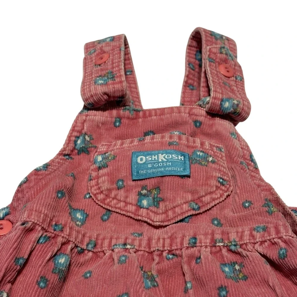 Vintage 90's Oshkosh B'gosh Pink Blue Floral Jumper Dress 4 Corduroy‎ Union Made